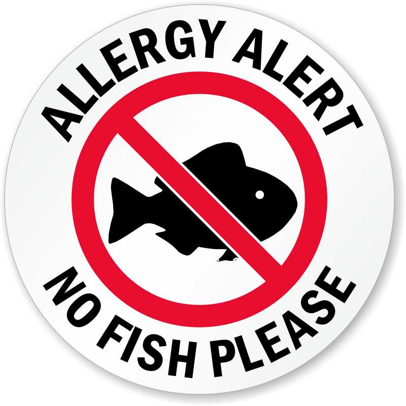 Allergy Alert No Fish Please Door Decal Signs, SKU LB