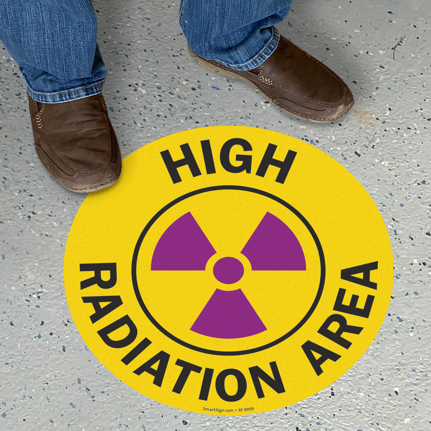 Adhesive Vinyl Floor Signs High Radiation Area, SKU SF0059
