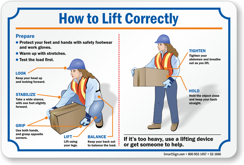 Lifting Instruction Signs & Labels Safe Lifting Signs