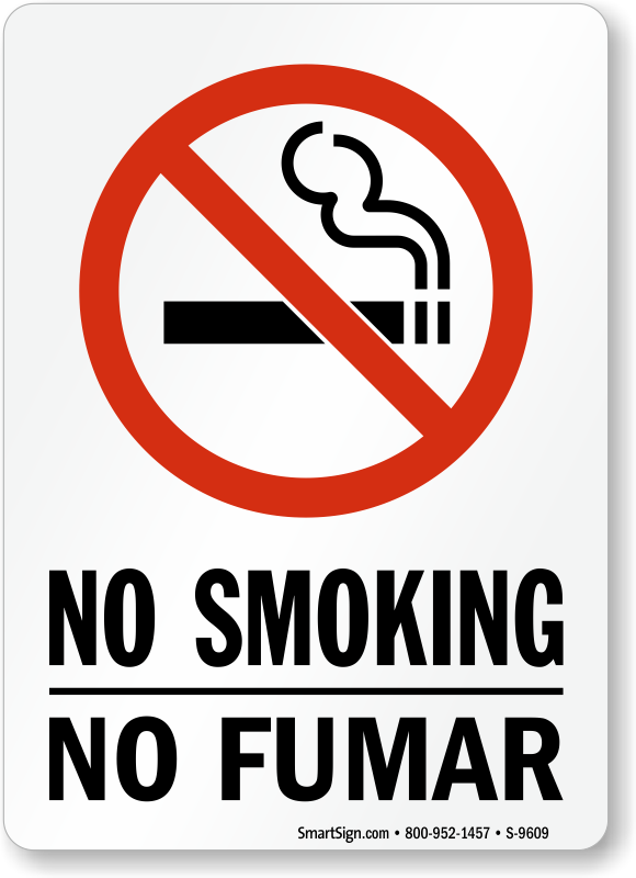 No Smoking / No Fumar Bilingual Sign with Symbol, SKU S9609