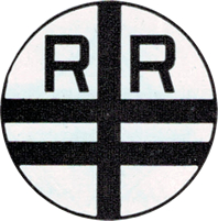 A railroad crossing sign for a double-track crossing, circa 1927