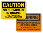 Do Not Dispose Chemicals Down Drain Signs