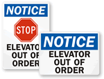 Elevator Out of Order Signs