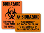Biohazard No Food or Drink in Refrigerator Stickers