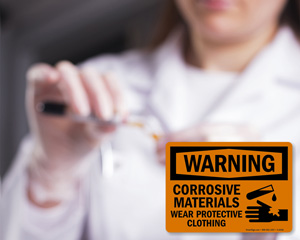 Corrosive Materials Wear Protective Clothing Sign