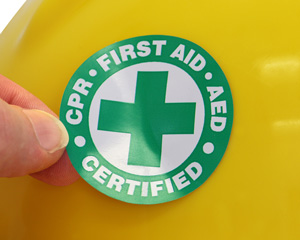 Certified CPR, First Aid, AED Hard Hat Decal