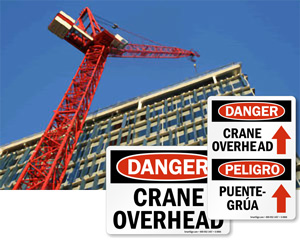Overhead Crane Aluminum Sign Smartsign S2-0007-AL-14Warning 