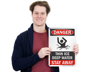 Danger think ice sign
