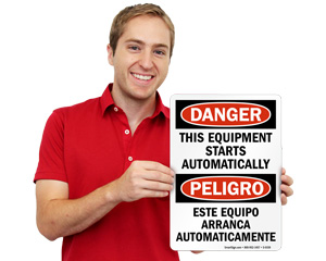 Caution Equipment Starts Automatically Signs