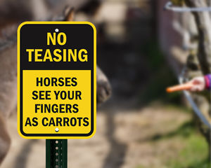 Please do not feed the horses They may bite sign Polite notice 5mm PVC 9481 pony 