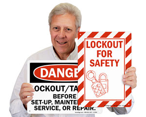 Lock Out Before Maintenance Signs