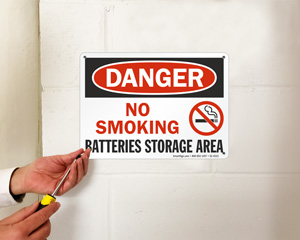 No Smoking - Batteries Storage Area Sign