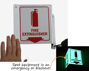 Projecting fire extinguisher sign