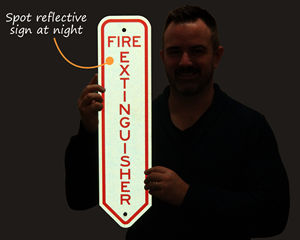Reflective fire extinguisher sign