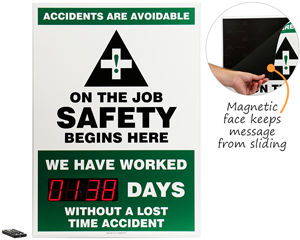 Safety scoreboard with changeable message