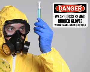 Wear Goggles and Rubber Gloves Signs