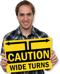 Wide Turn Signs & Labels, Caution Trucks Make Wide Turns