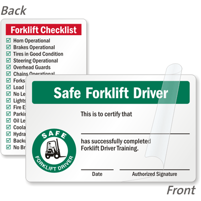 Forklift Certification Cards Forklift Driver Wallet Cards