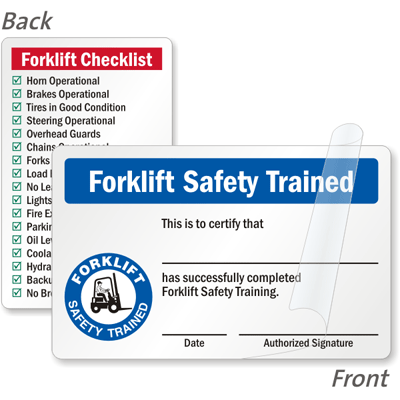 Forklift Safety Trained Wallet Card Signs, SKU: BD-0391-SL