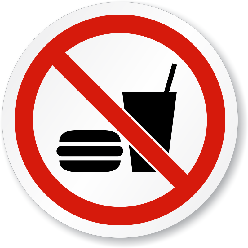 No Eating Or Drinking Symbol - ISO Prohibition Sign, SKU: IS-1057