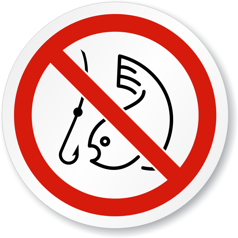 No Fishing Symbol ISO Prohibition Circular Sign, SKU IS
