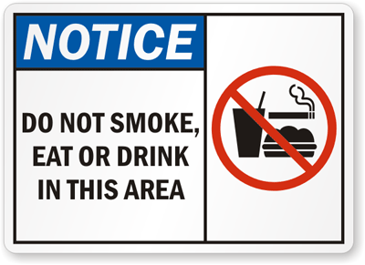 No Smoking Labels - Do Not Smoke Eat Drink, SKU: S-9606 - MySafetySign.com