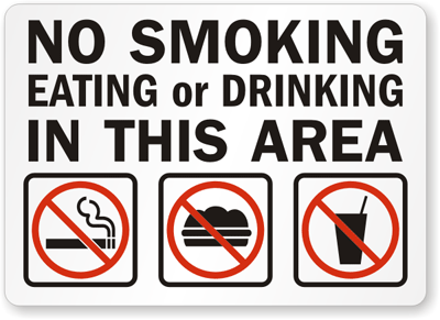 No Smoking Eating or Drinking Sign (with Three Pictos), SKU: S-1909 ...