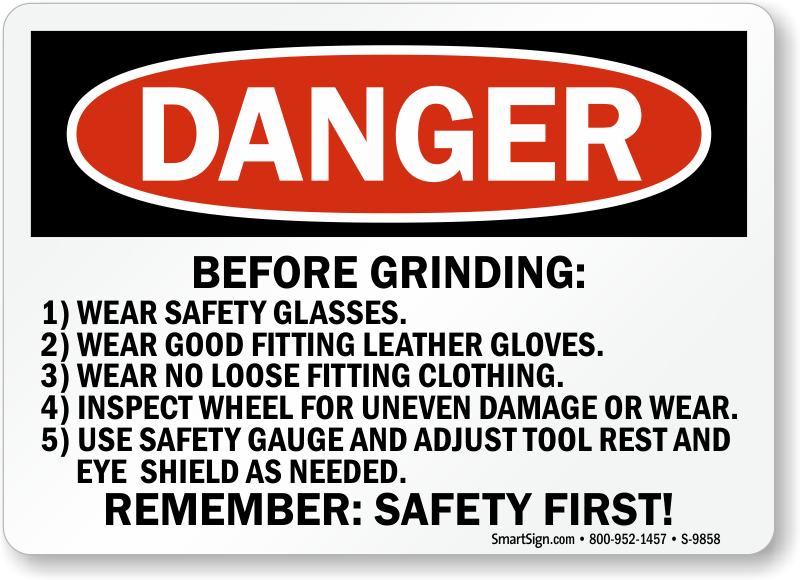 Grinder Safety Signs - Wear Face Shield, Eye Protection