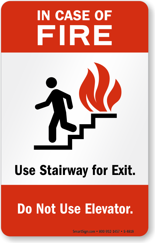 In Case Of Fire Sign With Stairs Symbol SKU S 4818 MySafetySign