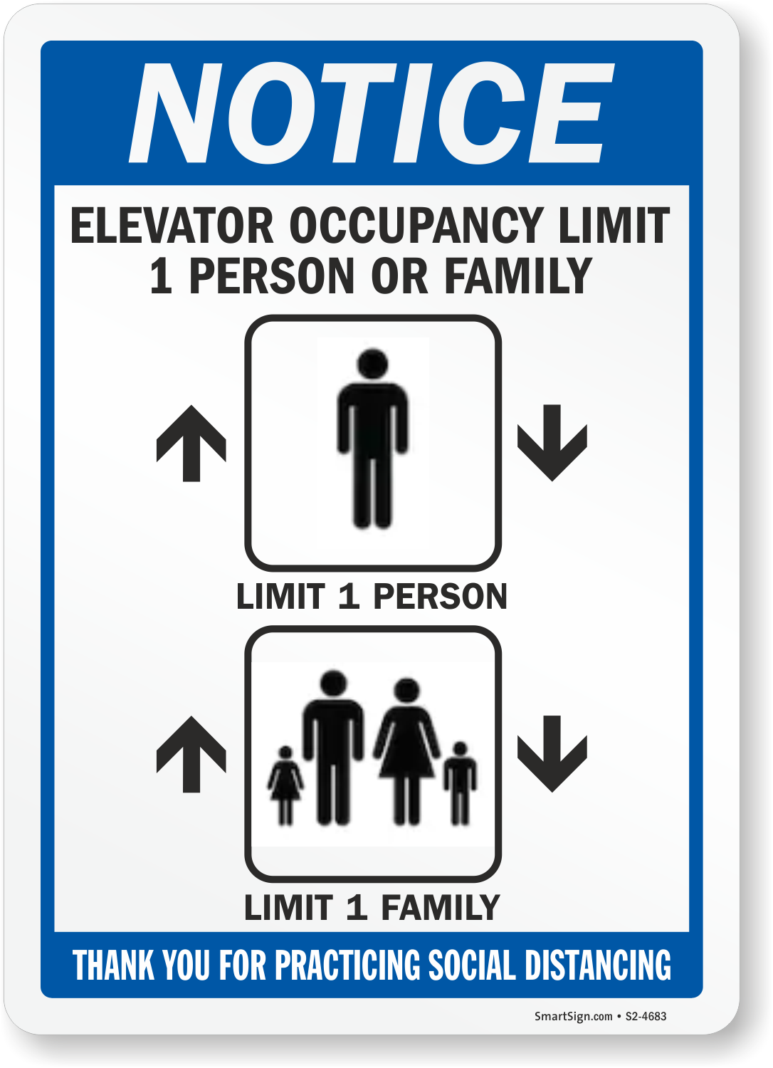 Elevator Occupancy Limit 1  Person Or Household  Sign  SKU 