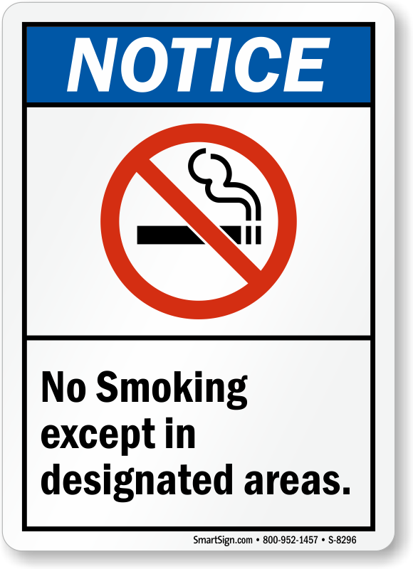 No Smoking Except in Designated Areas Sign - No Smoking Sign, SKU: S-8296