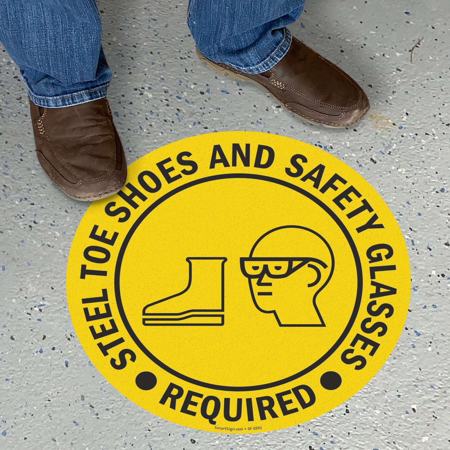 Eye Protection Area Floor Decals Safety Glasses Required Yellow Anti-Slip Round Shape A Industrial & Craft Signs Stickers 17Inches Longer Side 
