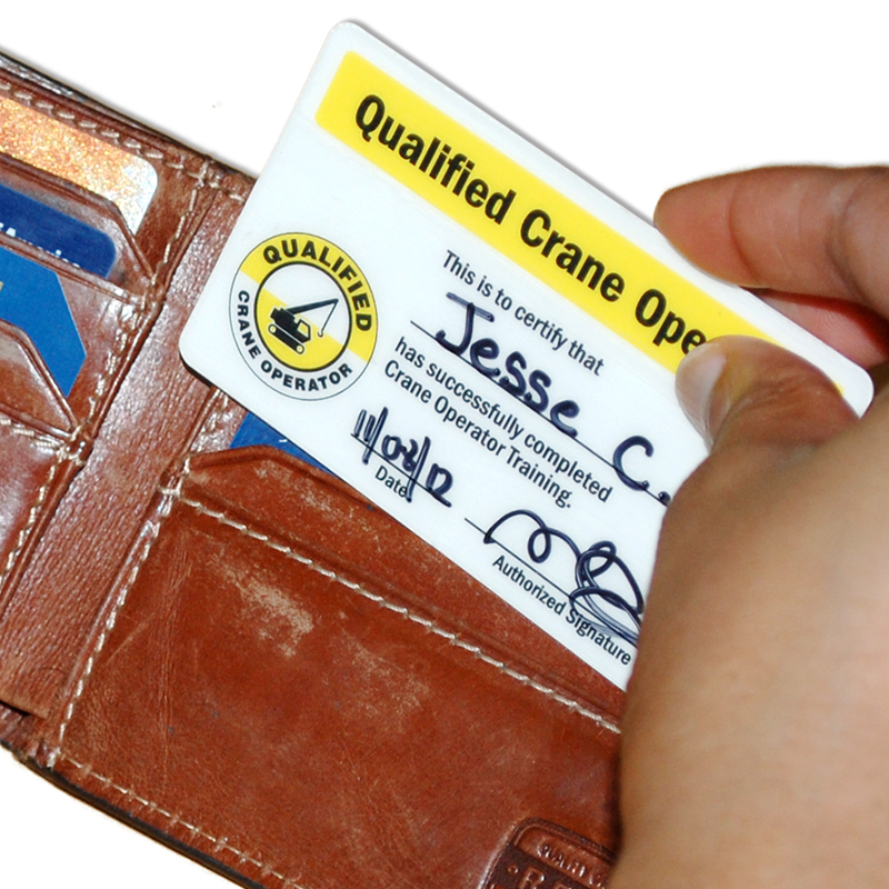 Qualified Crane Operator Certification Wallet Card 2 Sided SKU BD 