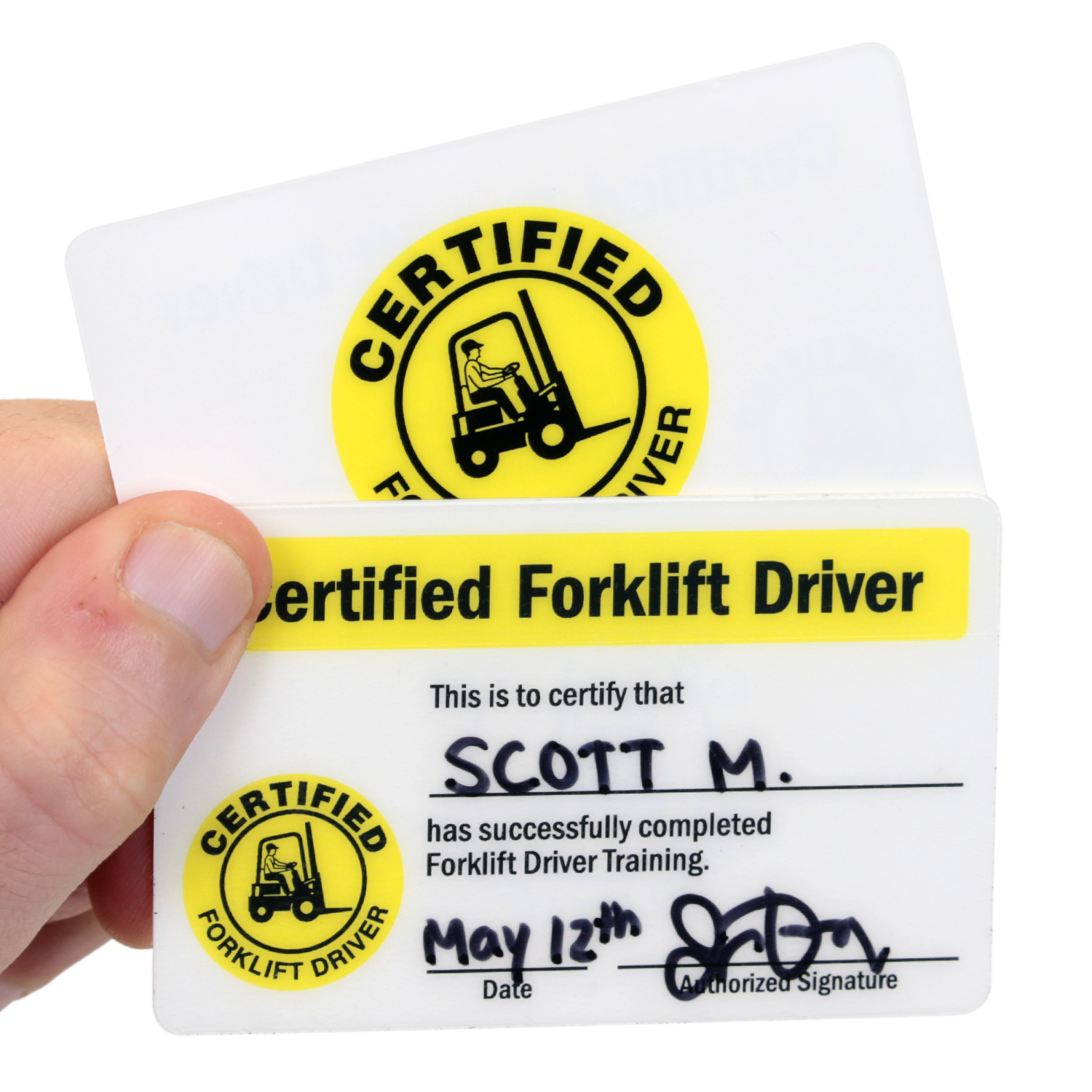 Issue this self-laminating wallet card to certify forklift drivers who have  completed their training successfully. Card ensures only certified Intended For Forklift Certification Card Template