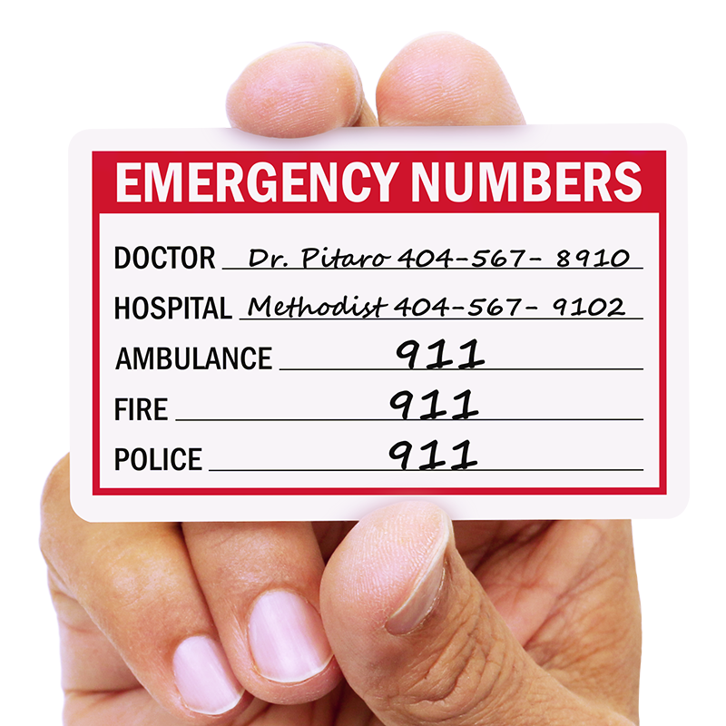 Emergency Numbers Wallet Card  Self Laminating SKU  BD 0408 SL