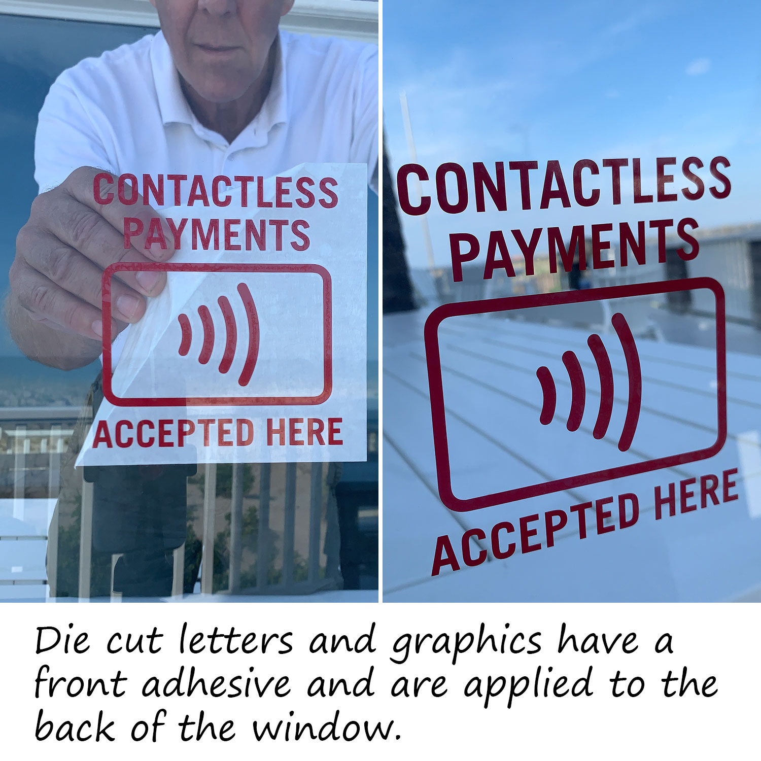 Shop Window Contactless Payments ONLY Window Self Cling Vinyl Removable 