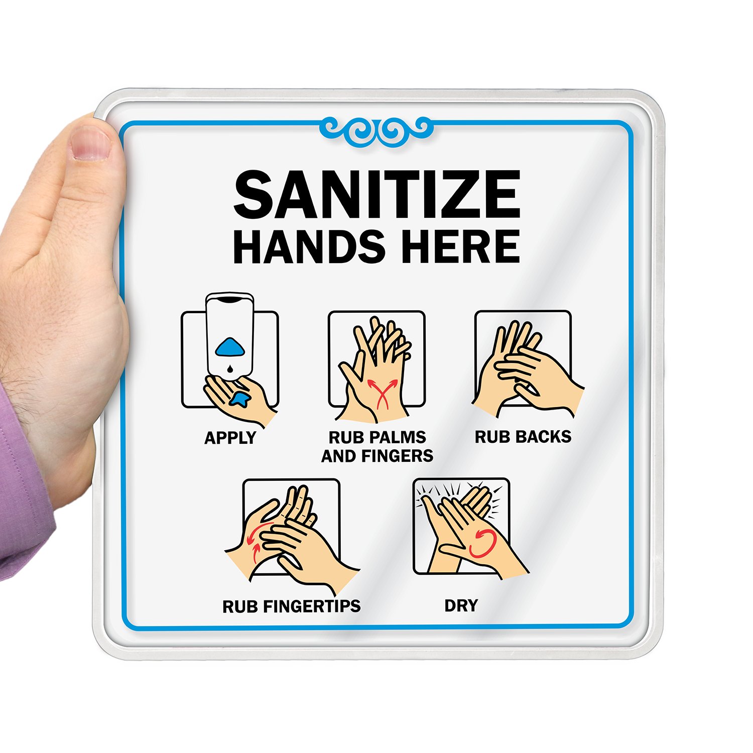 ShowCase Hand Sanitize Sign - Sanitize Hands Here - 6" x 6" Wall Sign