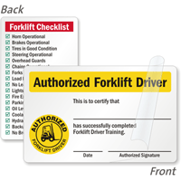 Double Sided Authorized Forklift Driver Certification Wallet Card, 2 Sided