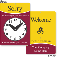 2 Sided Customizable Be Back Clock Sign