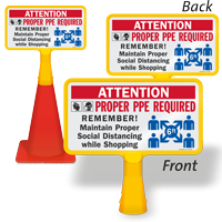 Attention PPE Maintain Social Distance ConeBoss Sign