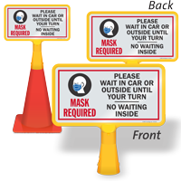 Mask Required Wait In Car Until Your Turn ConeBoss Sign