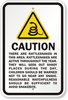 Caution Rattlesnake In This Area Sign