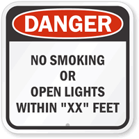 Danger No Smoking Within 'XX' Feet Sign