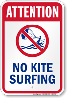 Attention No Kite Surfing Water Safety Sign