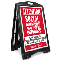 Attention Social Distancing Applies Outdoors BigBoss A-Frame Portable Sidewalk Sign