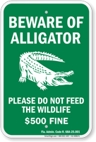 Beware of Alligator, Florida Alligator Warning Sign