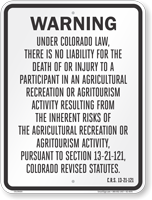 Colorado Agritourism Liability Sign