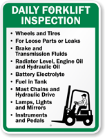 Custom Daily Forklift Inspection Rules Sign
