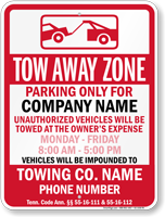 Custom Tennessee Tow Away Sign