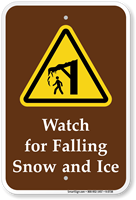 Watch For Falling Snow And Ice Campground Sign